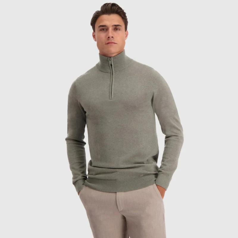 Afbeelding van CAS 19480 60012 Light Army Melange - Heren Half Zip Trui -  Saint Steve